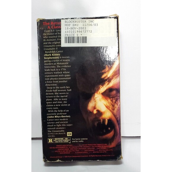 The Unnamable II VHS Horror H.P. Lovecraft John Rhys-Davies Prism Not tested - Picture 7 of 15